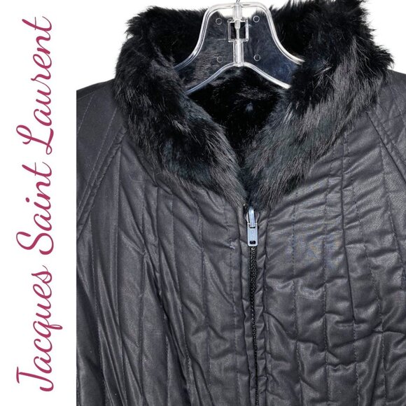 JACQUES SAINT LAURENT VINTAGE 80’S REVERSIBLE BLACK FAUX FUR JACKET, SIZE SMALL - Picture 10 of 12